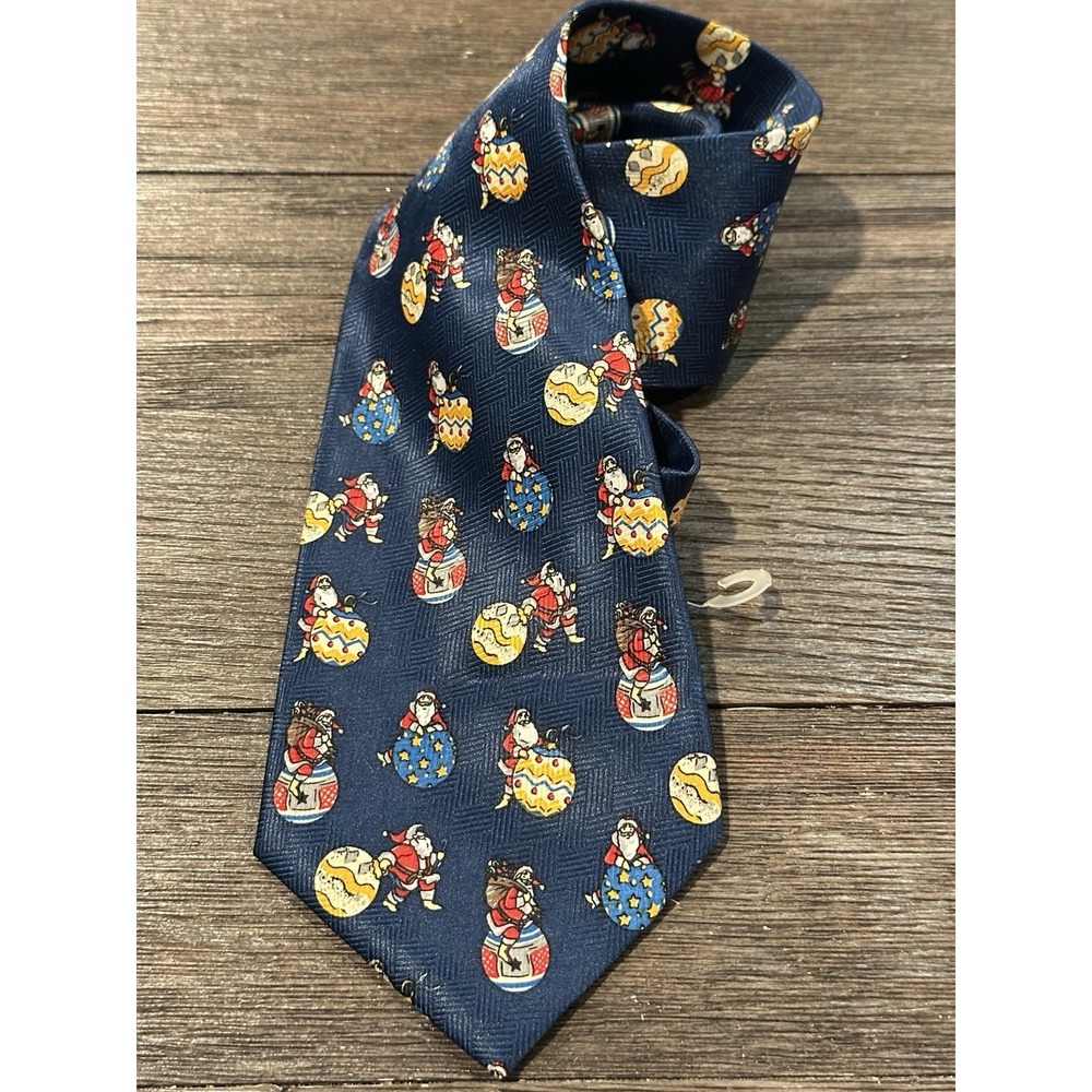 Crescent Bay blue‎ Santa Claus Christmas Ornaments novelty necktie tie, NWOT